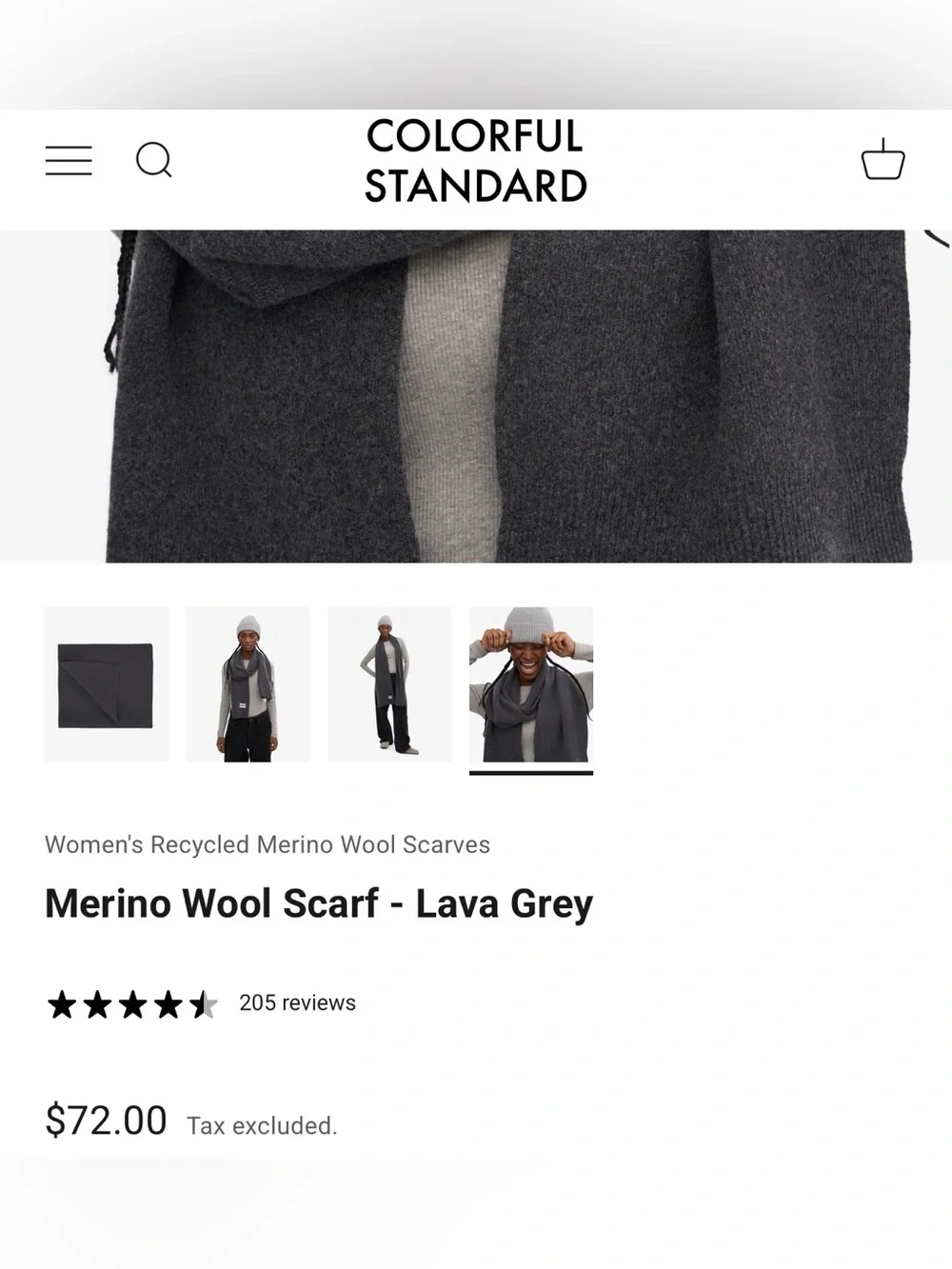 Colorful Standard Merino Wool Scarf, Lava Grey